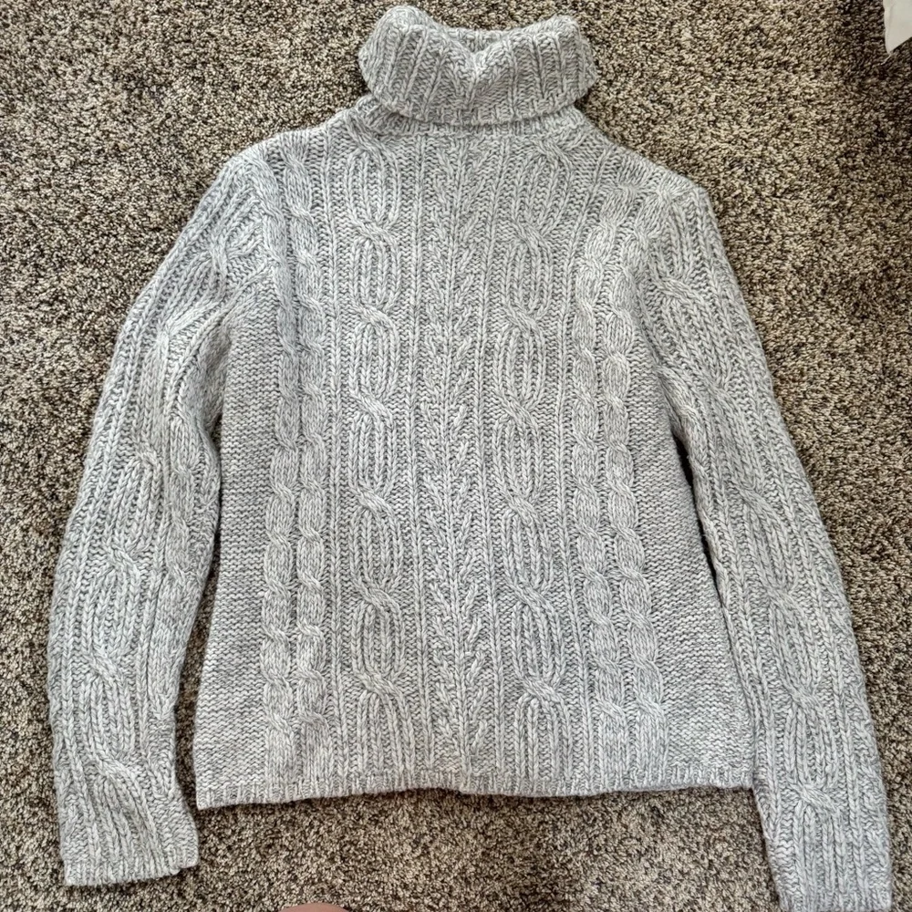 St. John's Bay Women's Large Cable Knit Turtleneck Sweater - Wool Blend - Gray